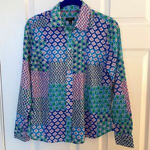 Talbots Petites Tulip Print Button Down 100% Cotton Size P